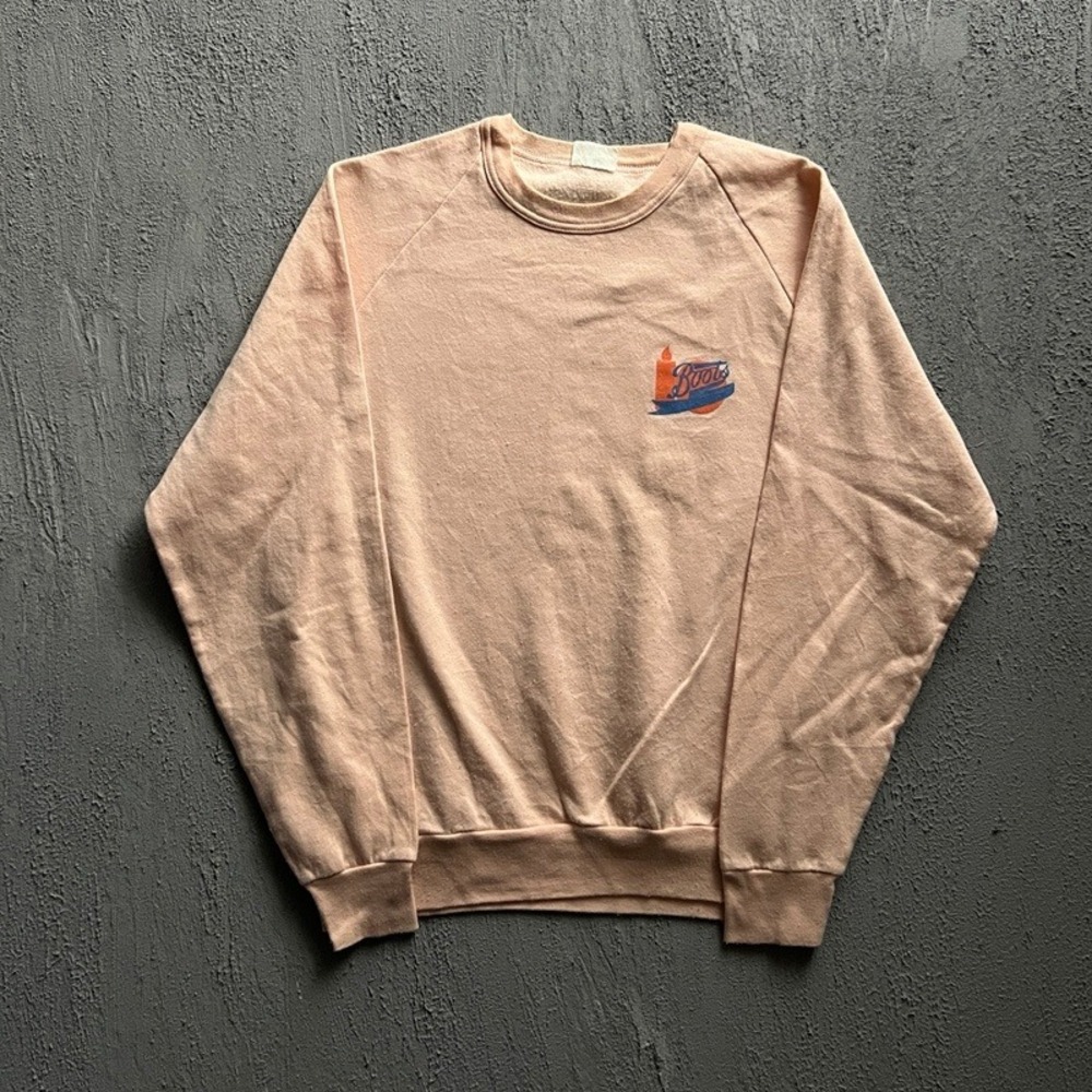 Vintage Roots Sweatshirt Medium Peach 1980s Raglan Graphic Canada